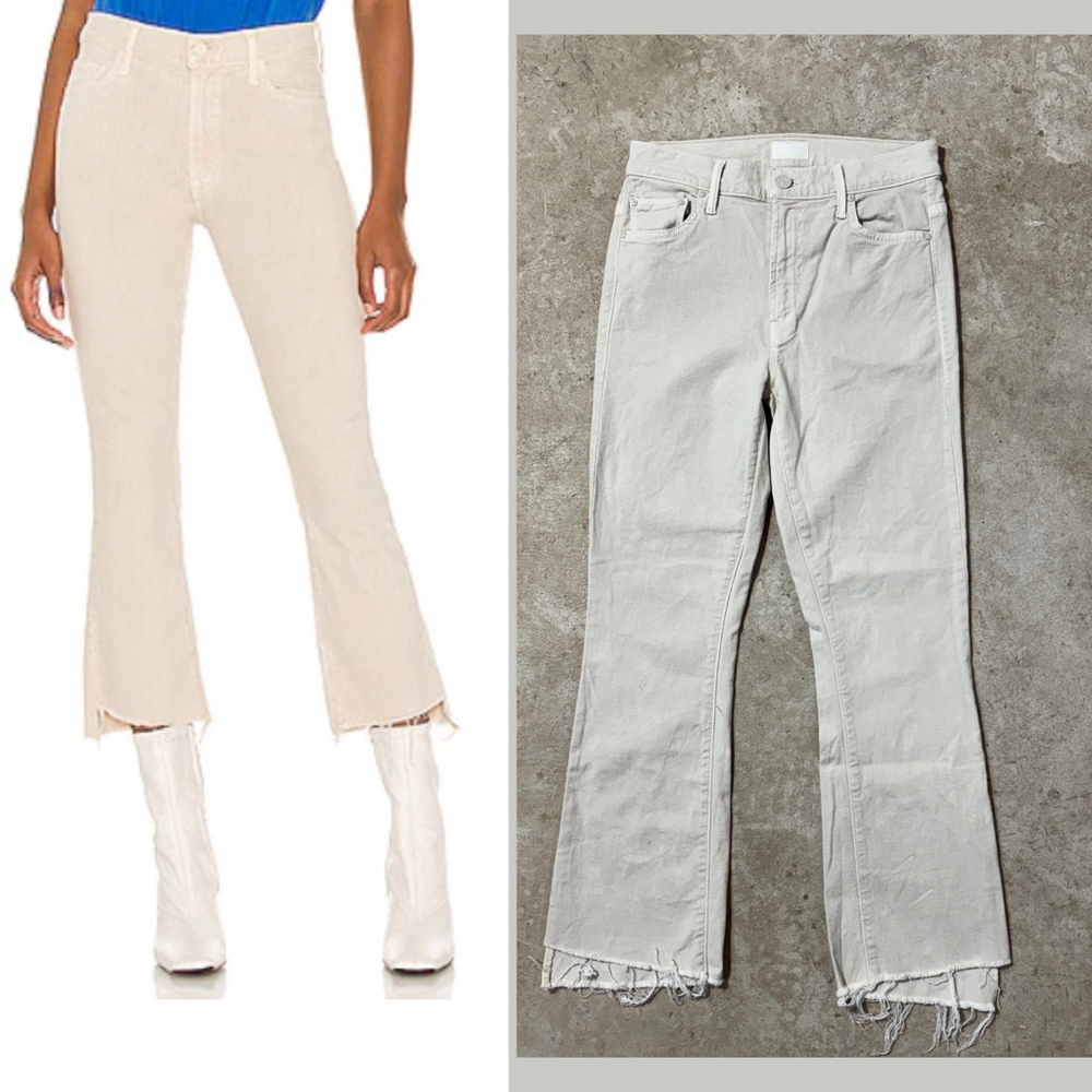 MOTHER The Insider Crop Step Fray Jeans in Toasted Ivory Women's Size 26 Raw Hem
